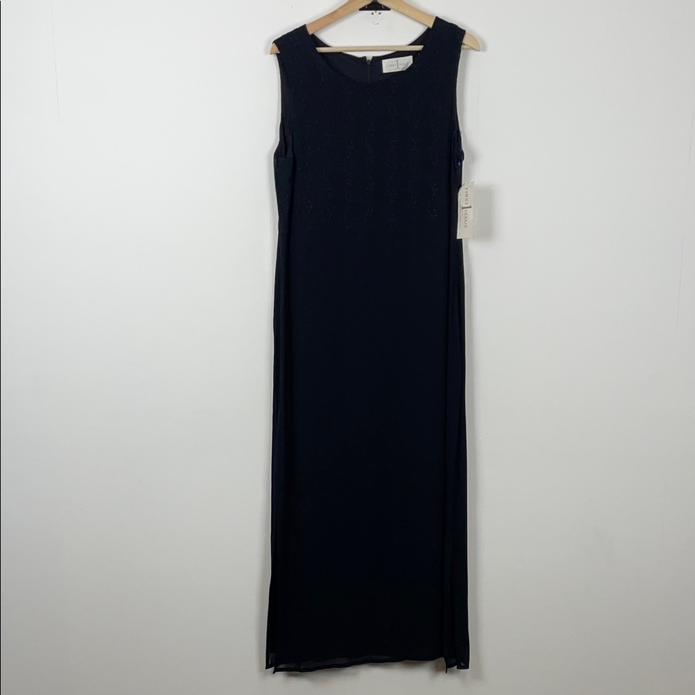 Vtg First Issue By Liz Claiborn Whimsgoth Crepe Women's 14 Sleeveless Maxi Dress